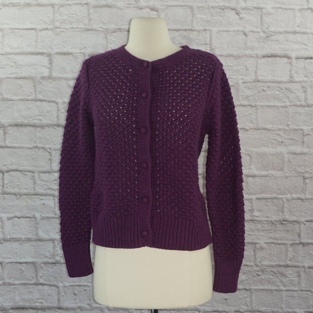 Vintage LL Bean Purple Wool Angora Knit Cardigan Sweater